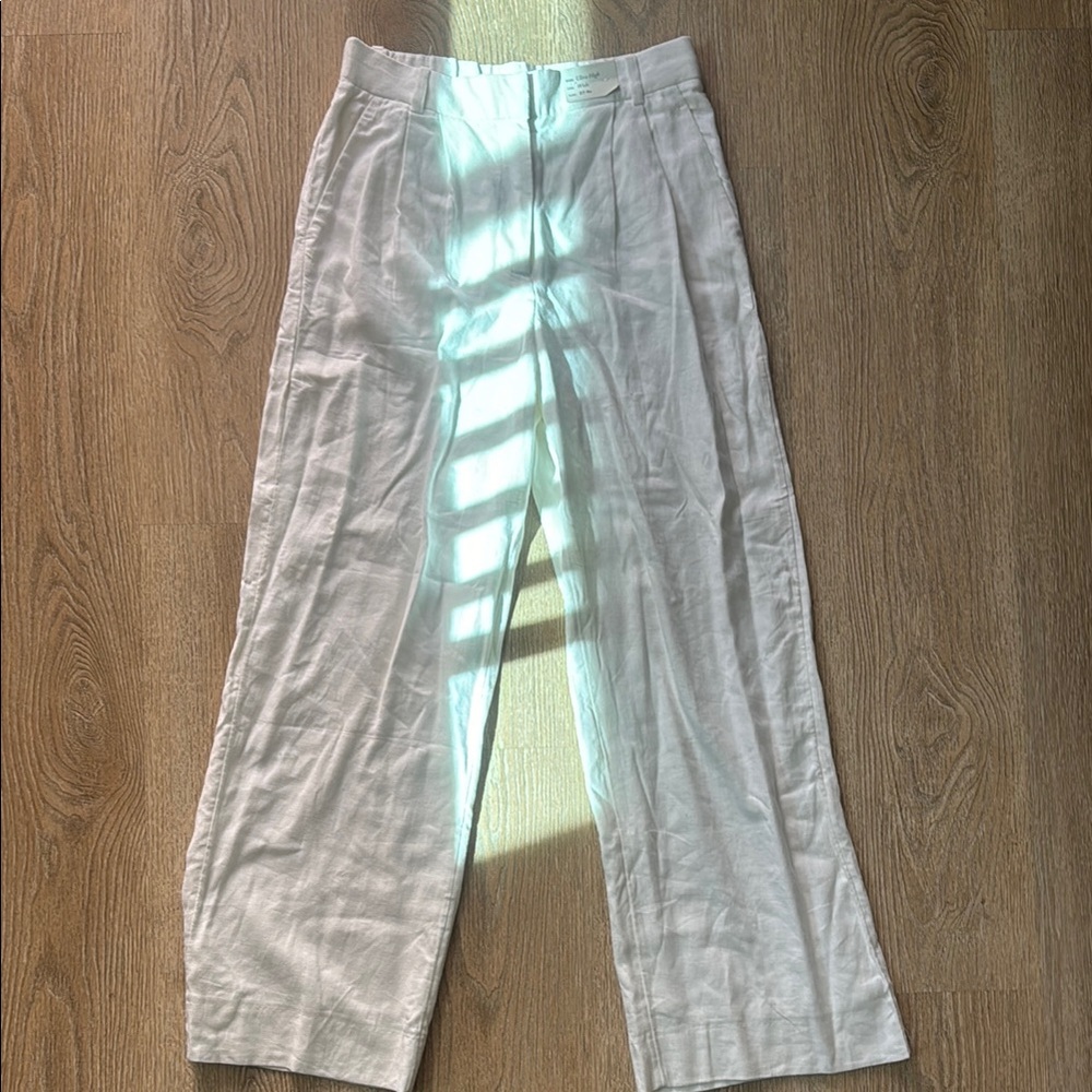 Abercrombie & Fitch White Linen Wide-Leg Pants